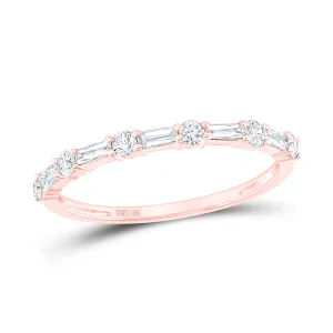 10kt Rose Gold Womens Round Baguette Diamond Stackable Band Ring 1/3 Cttw