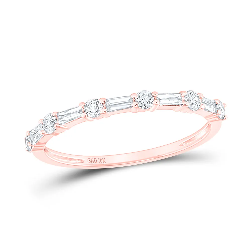 10kt Rose Gold Womens Round Baguette Diamond Stackable Band Ring 1/3 Cttw