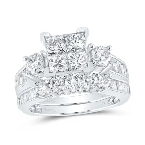 10kt White Gold Womens Princess Diamond Bridal Wedding Engagement Ring Band Set 3.00 Cttw