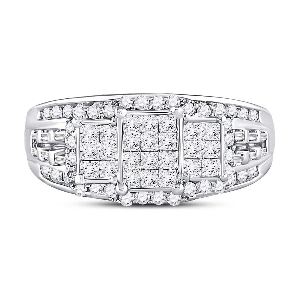 10kt White Gold Womens Princess Diamond Triple Cluster Ring 1 Cttw