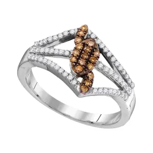 10kt White Gold Womens Round Brown Diamond Cluster Triple Strand Ring 1/3 Cttw