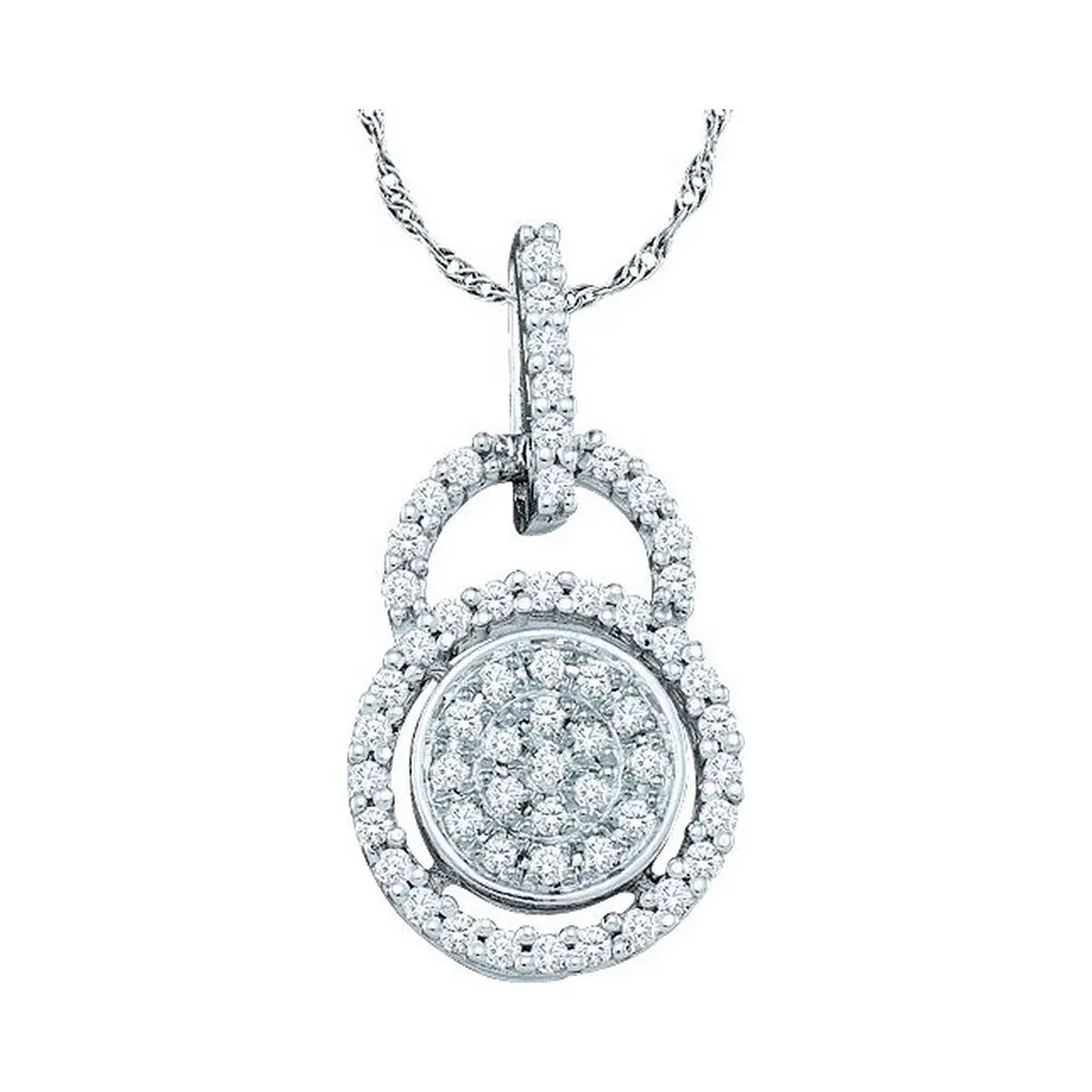 10kt White Gold Womens Round Diamond Circle Frame Cluster Pendant 1/5 Cttw