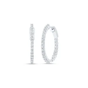 10kt White Gold Womens Round Diamond Inside Outside Hoop Earrings 2.00 Cttw