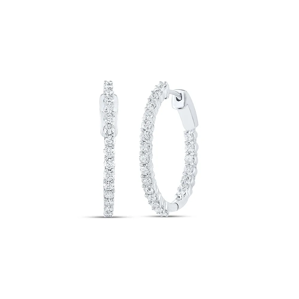 10kt White Gold Womens Round Diamond Inside Outside Hoop Earrings 2.00 Cttw