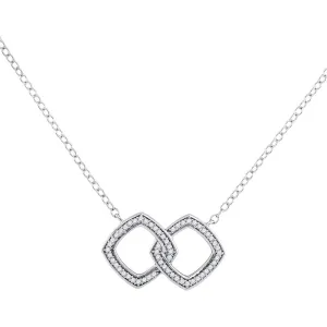 10kt White Gold Womens Round Diamond Linked Square Pendant Necklace 1/8 Cttw