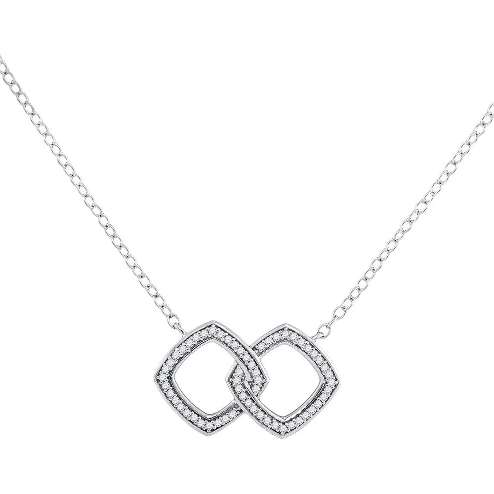 10kt White Gold Womens Round Diamond Linked Square Pendant Necklace 1/8 Cttw