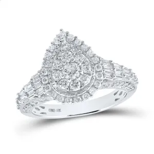 10kt White Gold Womens Round Diamond Teardrop Ring 1-1/4 Cttw