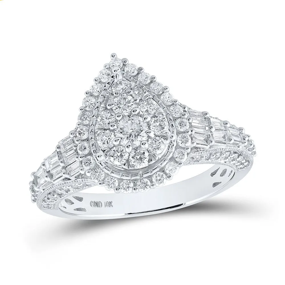 10kt White Gold Womens Round Diamond Teardrop Ring 1-1/4 Cttw