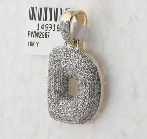 10kt Yellow Gold Mens Round Diamond ""D"" Letter Charm Pendant 7/8 Cttw