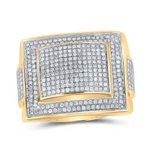 10kt Yellow Gold Mens Round Diamond Square Cluster Ring 1.00 Cttw
