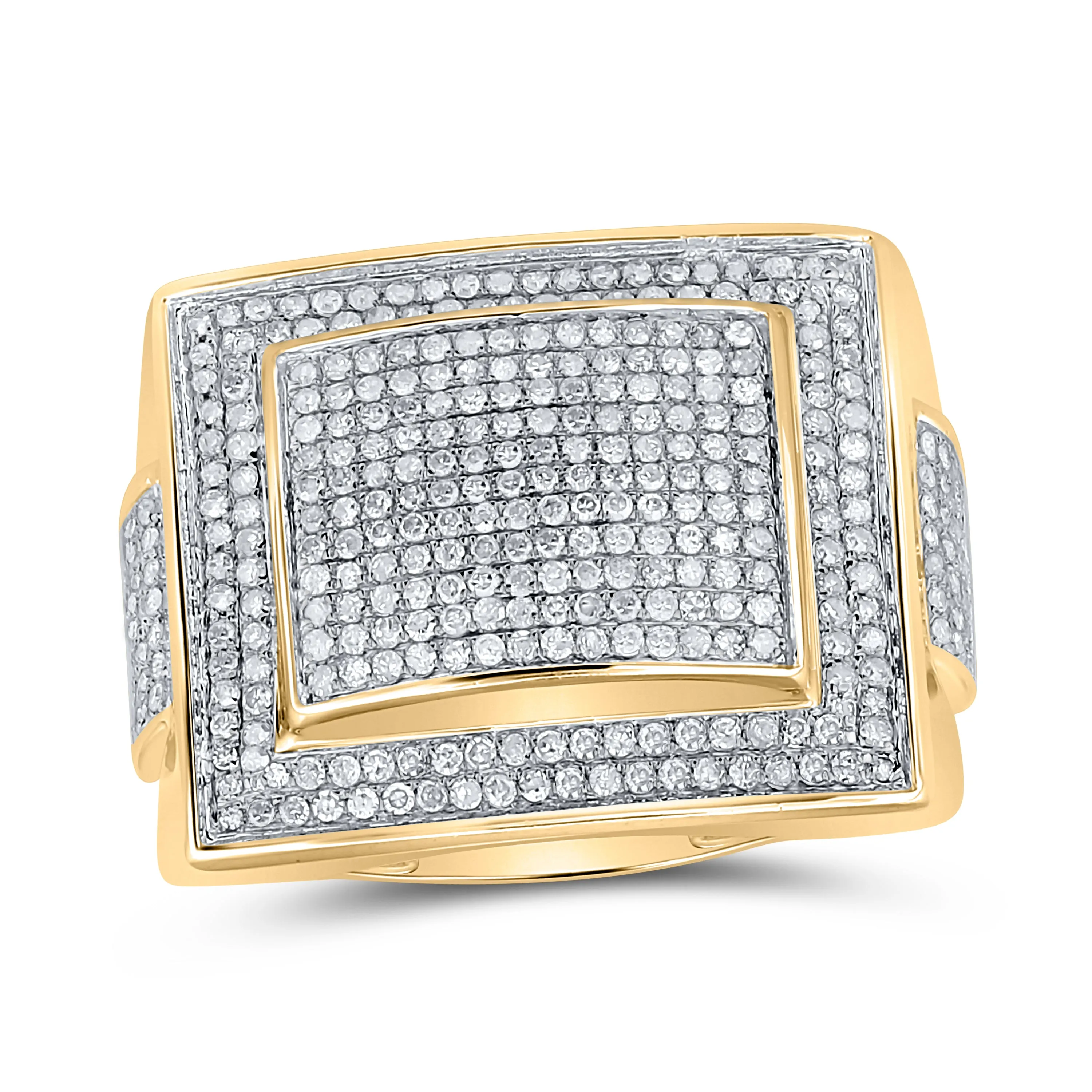 10kt Yellow Gold Mens Round Diamond Square Cluster Ring 1.00 Cttw