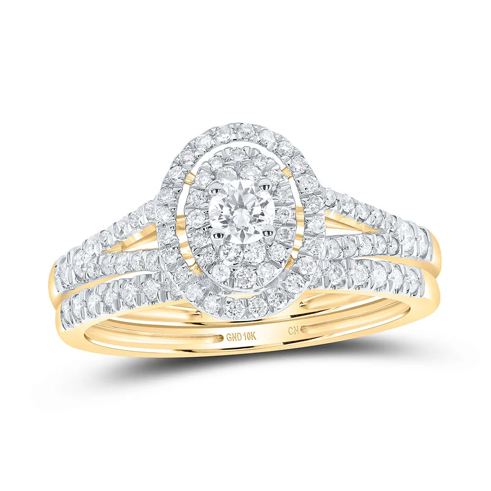 10kt Yellow Gold Womens Round Diamond Bridal Wedding Engagement Ring Band Set 1/2 Cttw