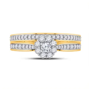 10kt Yellow Gold Womens Round Diamond Bridal Wedding Engagement Ring Band Set 1/2 Cttw