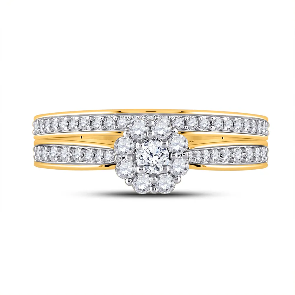 10kt Yellow Gold Womens Round Diamond Bridal Wedding Engagement Ring Band Set 1/2 Cttw