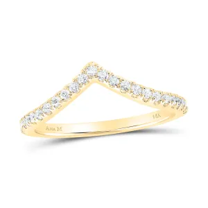 10kt Yellow Gold Womens Round Diamond Chevron Stackable Band Ring 1/5 Cttw