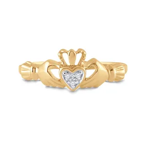 10kt Yellow Gold Womens Round Diamond Claddagh Heart Ring .02 Cttw