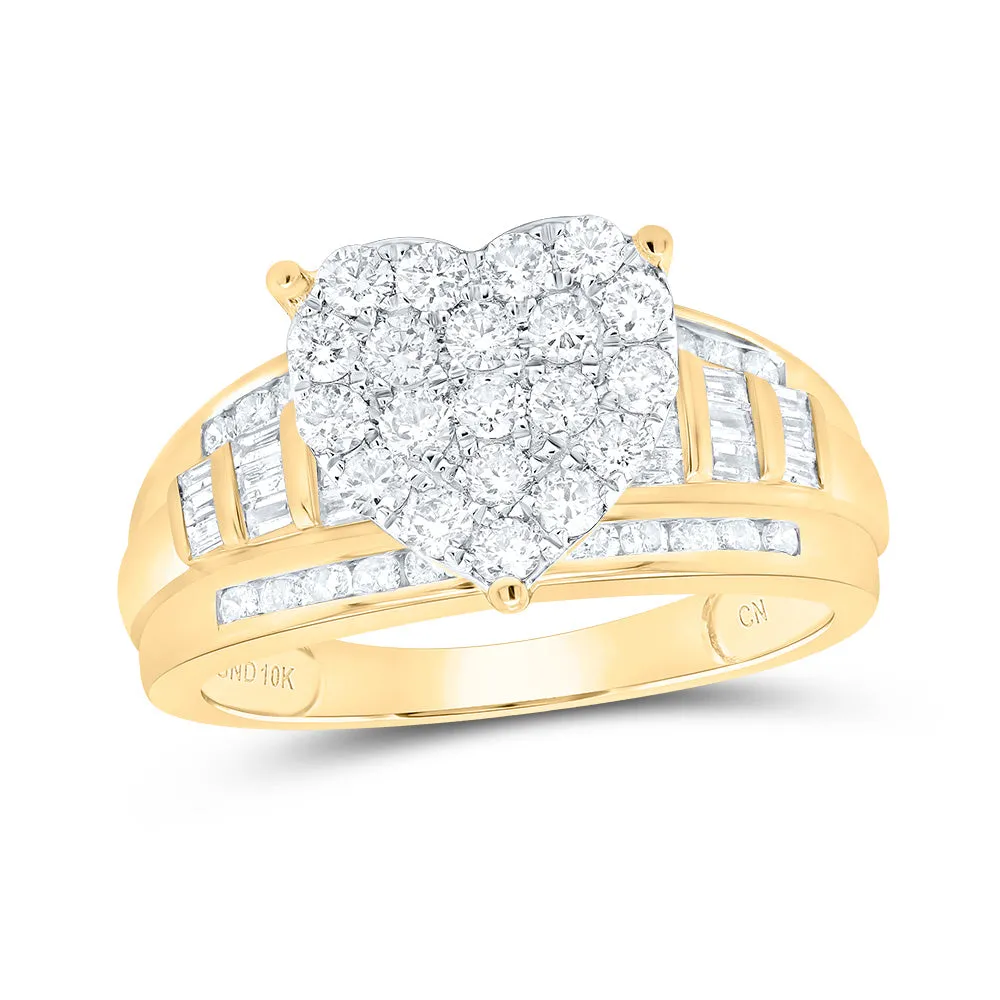 10kt Yellow Gold Womens Round Diamond Cluster Bridal Wedding Engagement Ring 1.00 Cttw-Size 5
