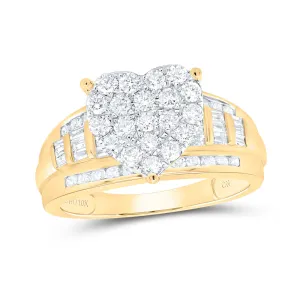 10kt Yellow Gold Womens Round Diamond Cluster Bridal Wedding Engagement Ring 1.00 Cttw-Size 5