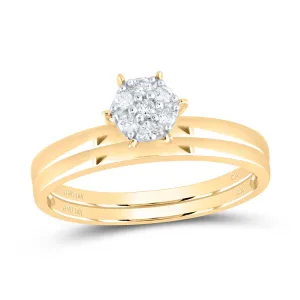 10kt Yellow Gold Womens Round Diamond Cluster Bridal Wedding Engagement Ring Band Set 1/6 Cttw