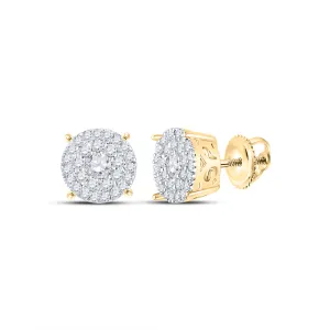 10kt Yellow Gold Womens Round Diamond Concentric Circle Cluster Earrings 3/8 Cttw