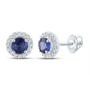 1/10CTW-DIA CN 7/8CT BLUE SAPPHIRE NATURAL GEM ROUND EARRNG