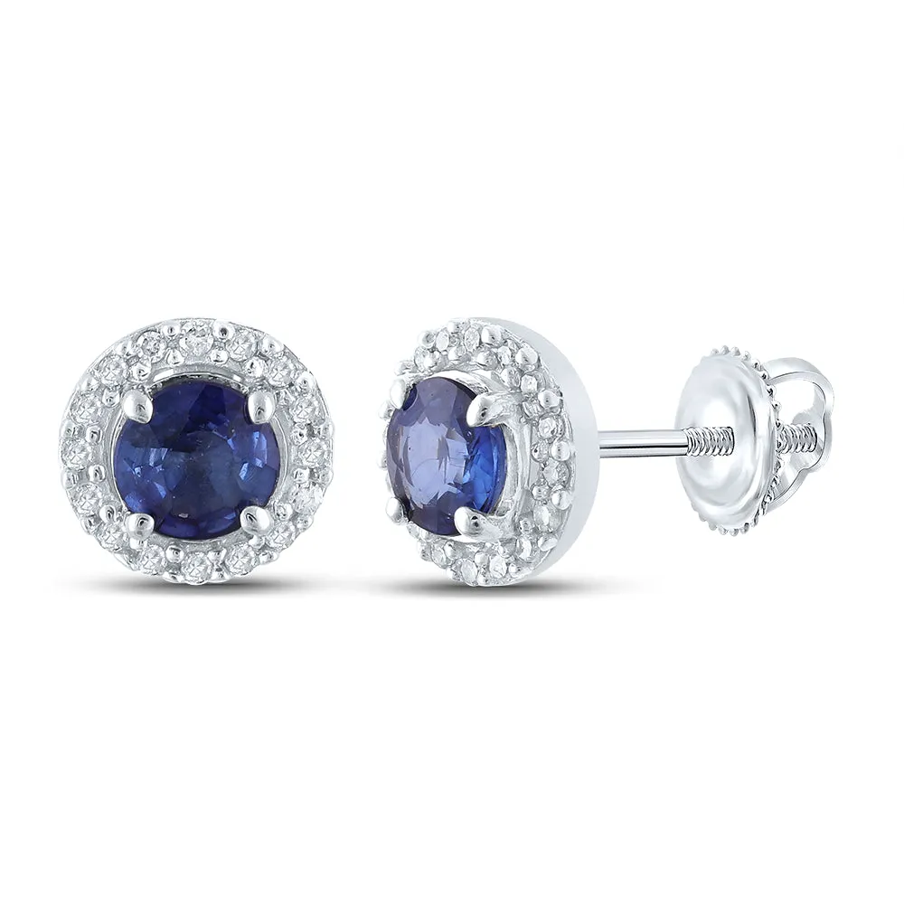 1/10CTW-DIA CN 7/8CT BLUE SAPPHIRE NATURAL GEM ROUND EARRNG
