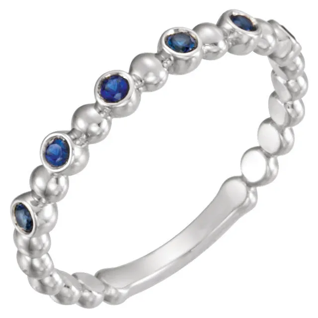 14k Gold Blue Sapphire Stackable Ring - White, Yellow or Rose
