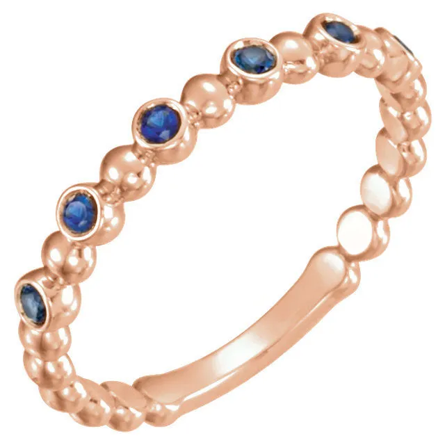 14k Gold Blue Sapphire Stackable Ring - White, Yellow or Rose