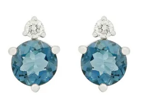 14K White Gold Blue Topaz and Diamond Stud Earrings