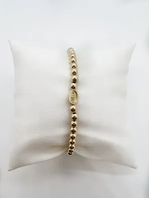 14K Yellow Gold Miraculous Medal and Gold Filled Beaded Bracelet