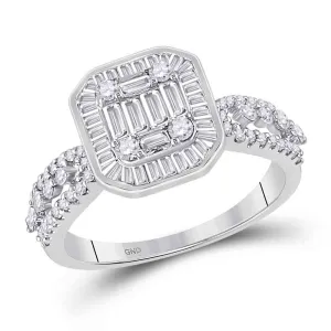 14kt White Gold Womens Baguette Diamond Fashion Cluster Ring 7/8 Cttw