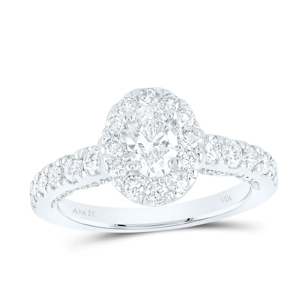 14kt White Gold Womens Oval Diamond Halo Bridal Wedding Engagement Ring 1-1/2 Cttw (Certified)