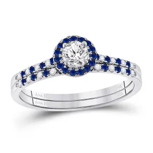 14kt White Gold Womens Round Diamond Halo Bridal Wedding Engagement Ring Band Set 1/2 Cttw (Certified)