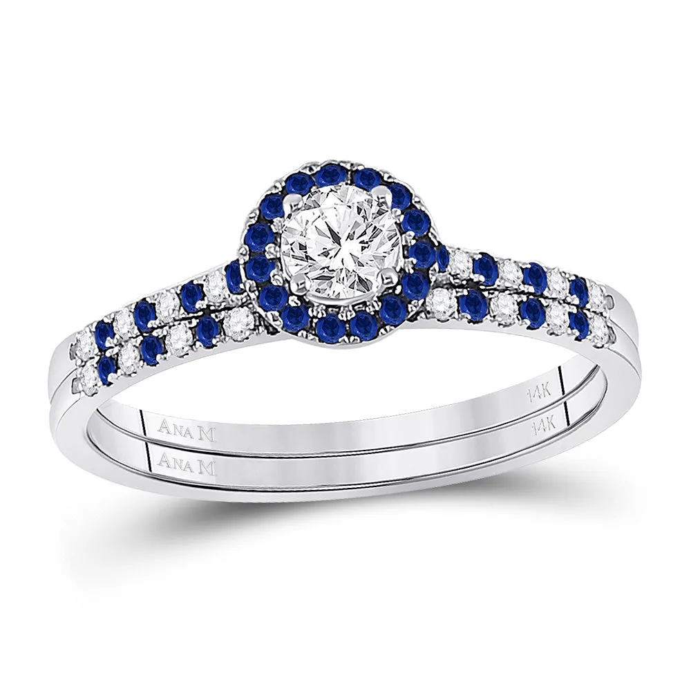 14kt White Gold Womens Round Diamond Halo Bridal Wedding Engagement Ring Band Set 1/2 Cttw (Certified)