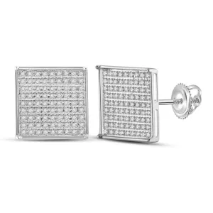 14kt White Gold Womens Round Pave-set Diamond Square Cluster Earrings 1/2 Cttw