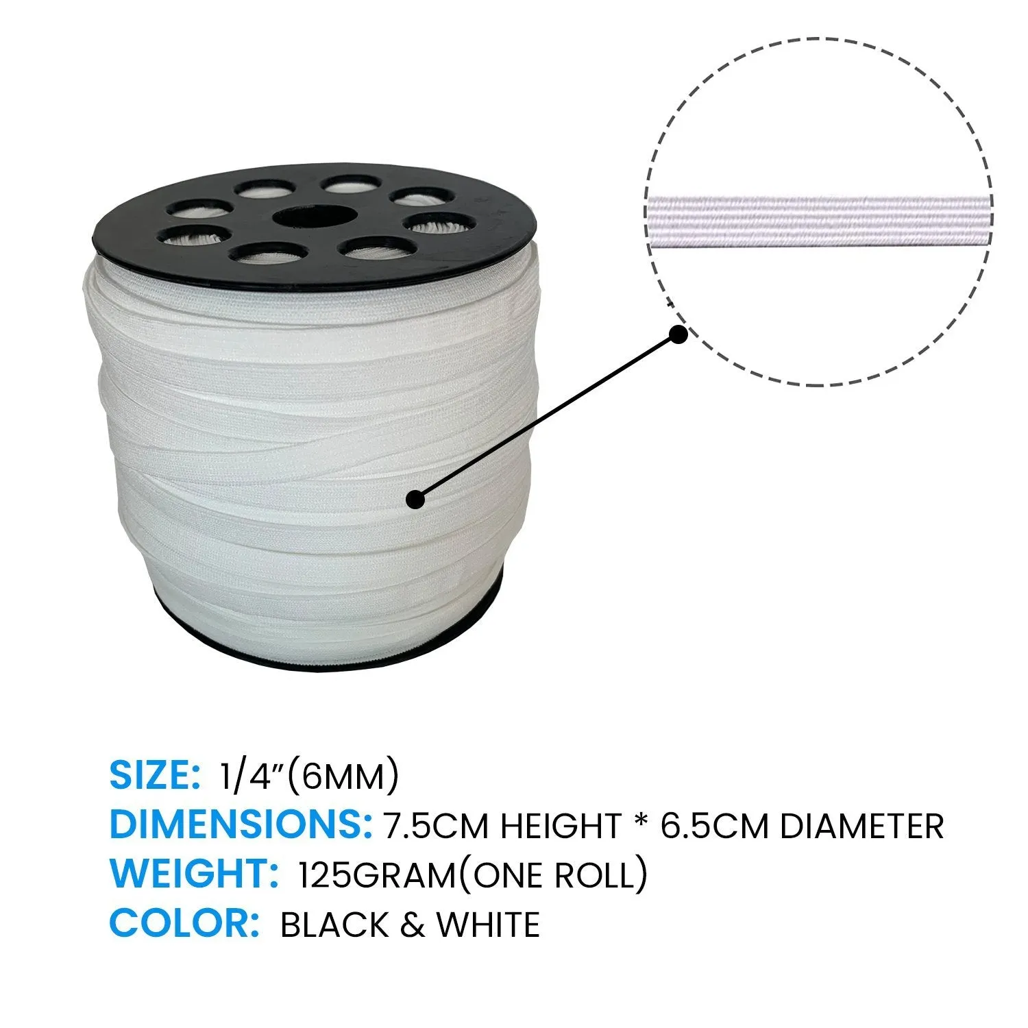 1/4" Elastic White - 50 yards