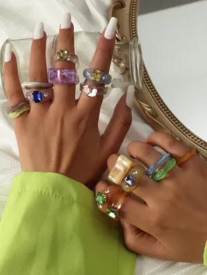 15pcs Rhinestone Decor Ring - Multicolor