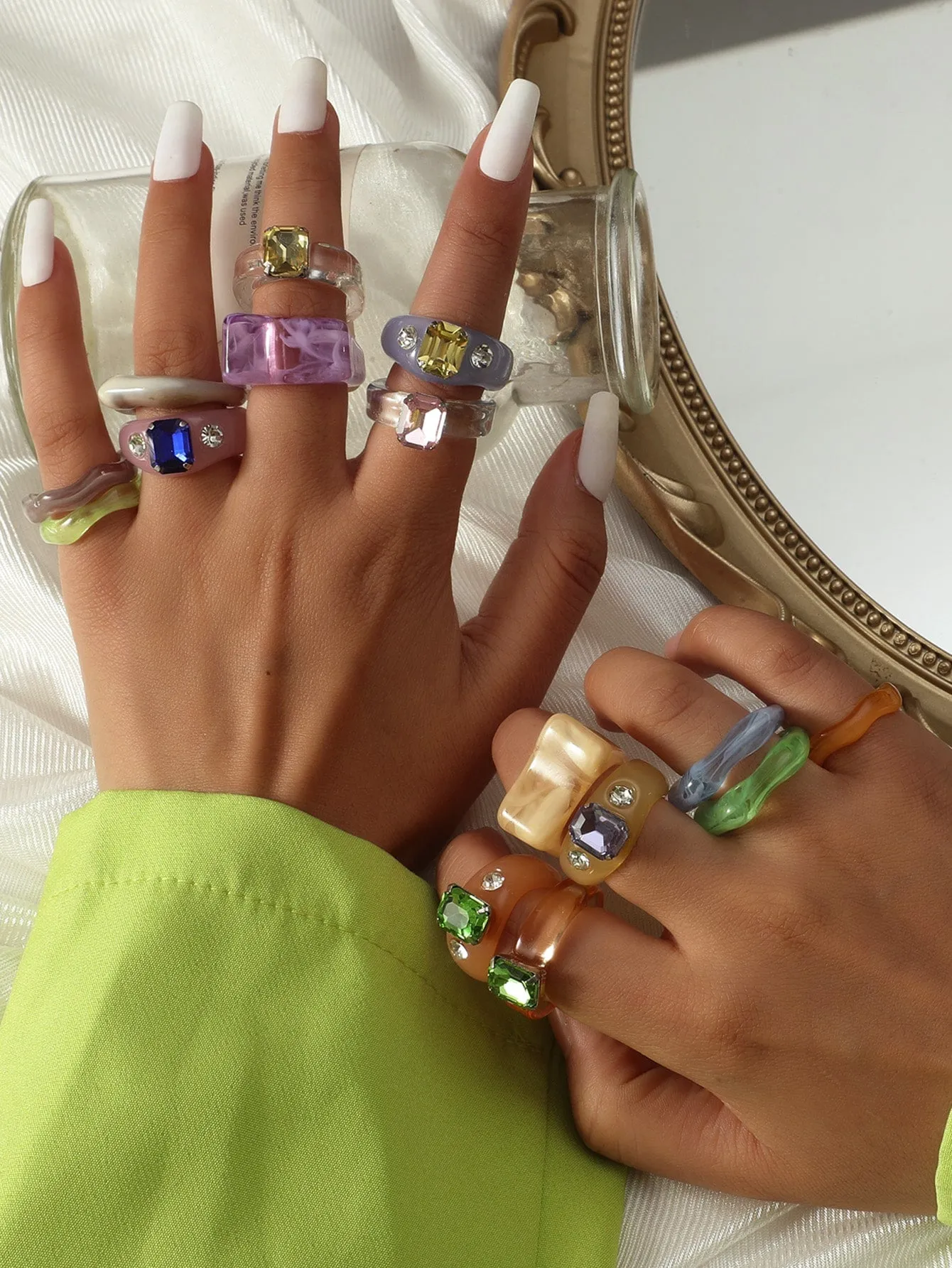 15pcs Rhinestone Decor Ring - Multicolor