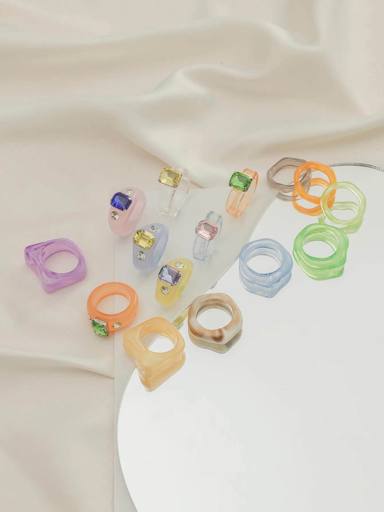 15pcs Rhinestone Decor Ring - Multicolor