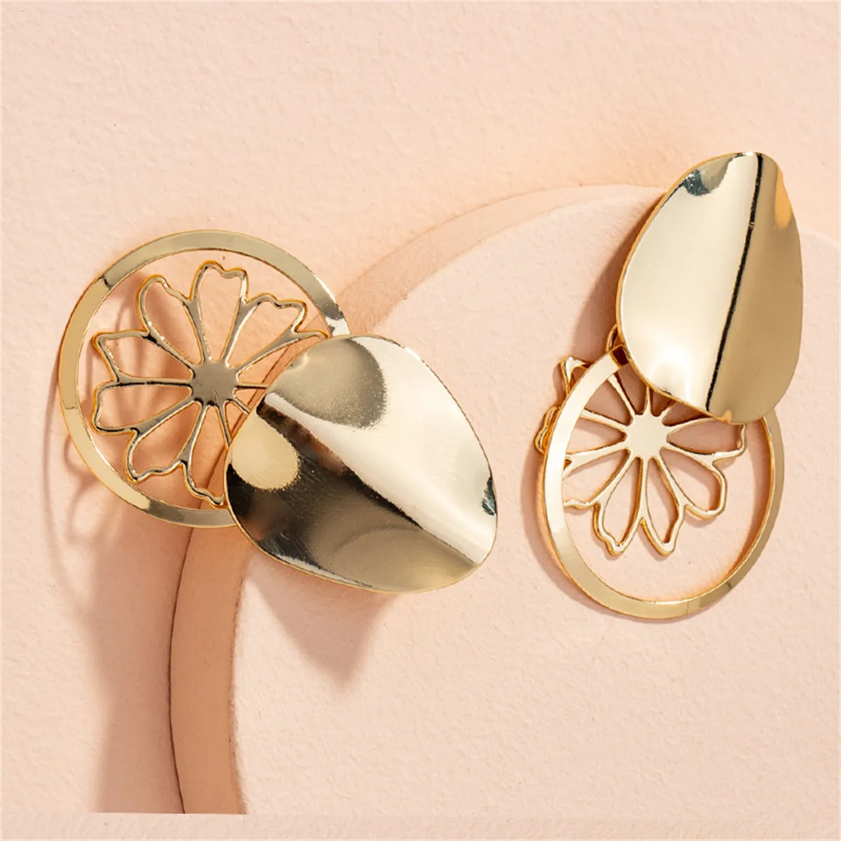 18K Gold-Plated Flower Plate Drop Earrings