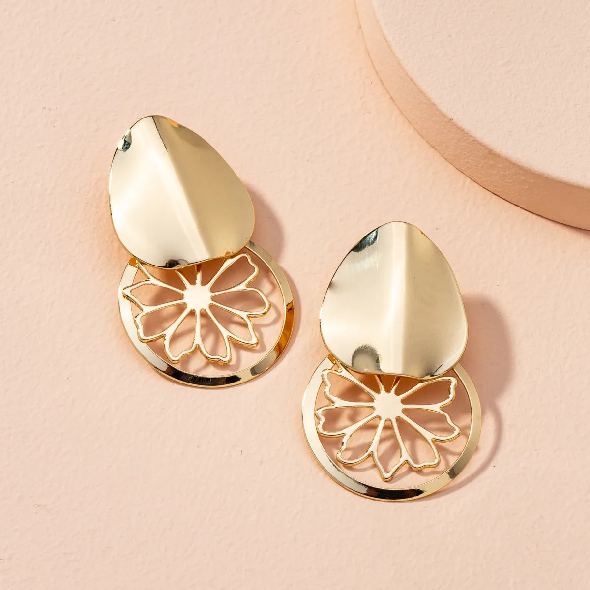 18K Gold-Plated Flower Plate Drop Earrings