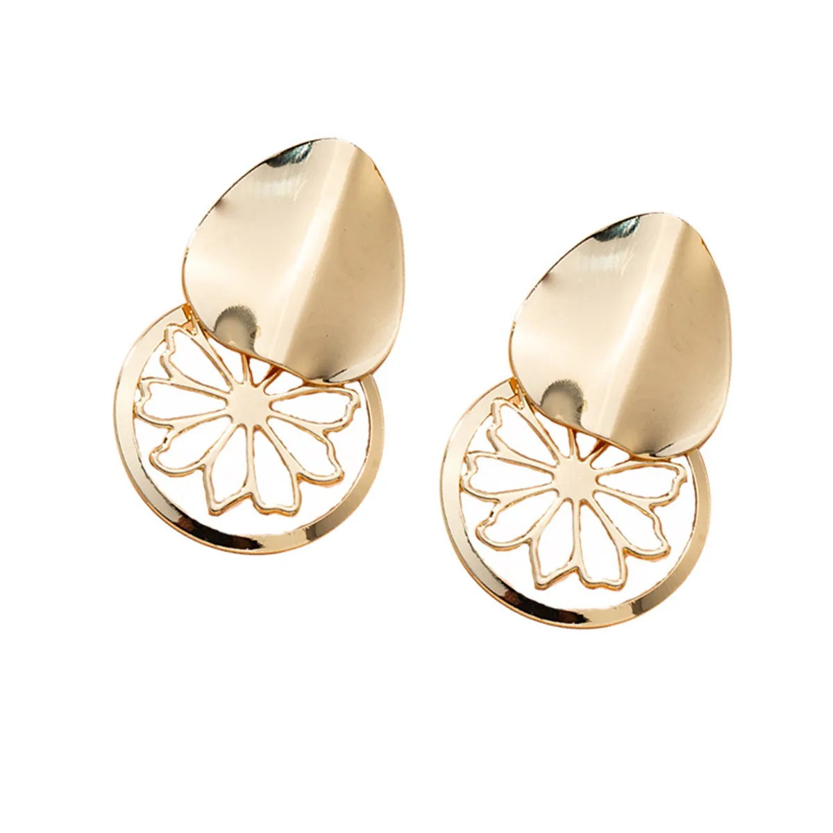 18K Gold-Plated Flower Plate Drop Earrings