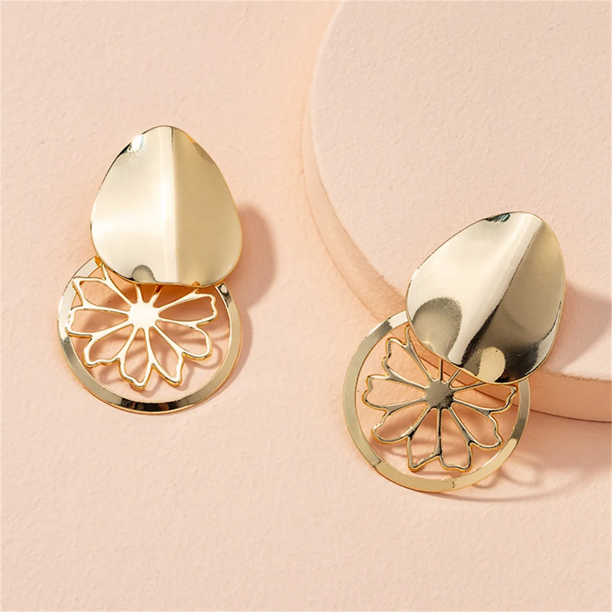 18K Gold-Plated Flower Plate Drop Earrings