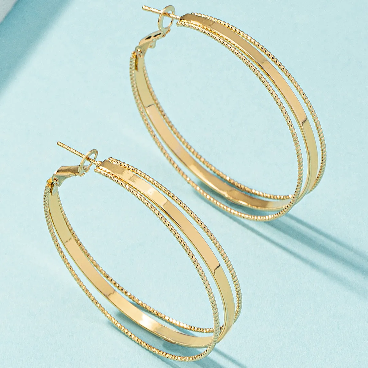 18K Gold-Plated Tri-Layered Hoop Earrings