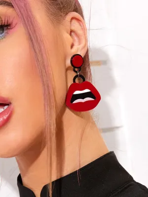 1pair Mouth Drop Earrings - Red