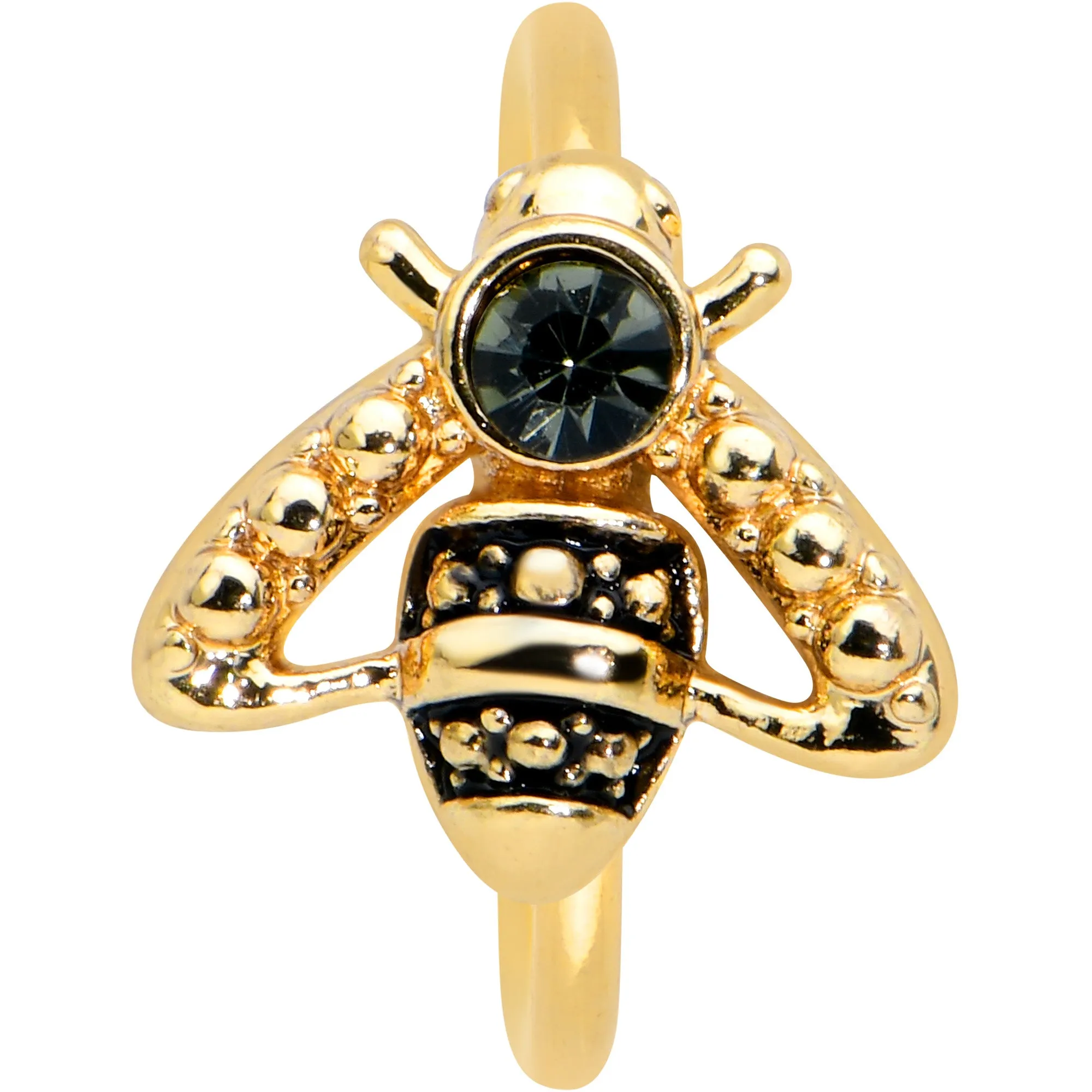 20 Gauge 5/16 Black Gem Gold Tone Angular Bee Nose Hoop