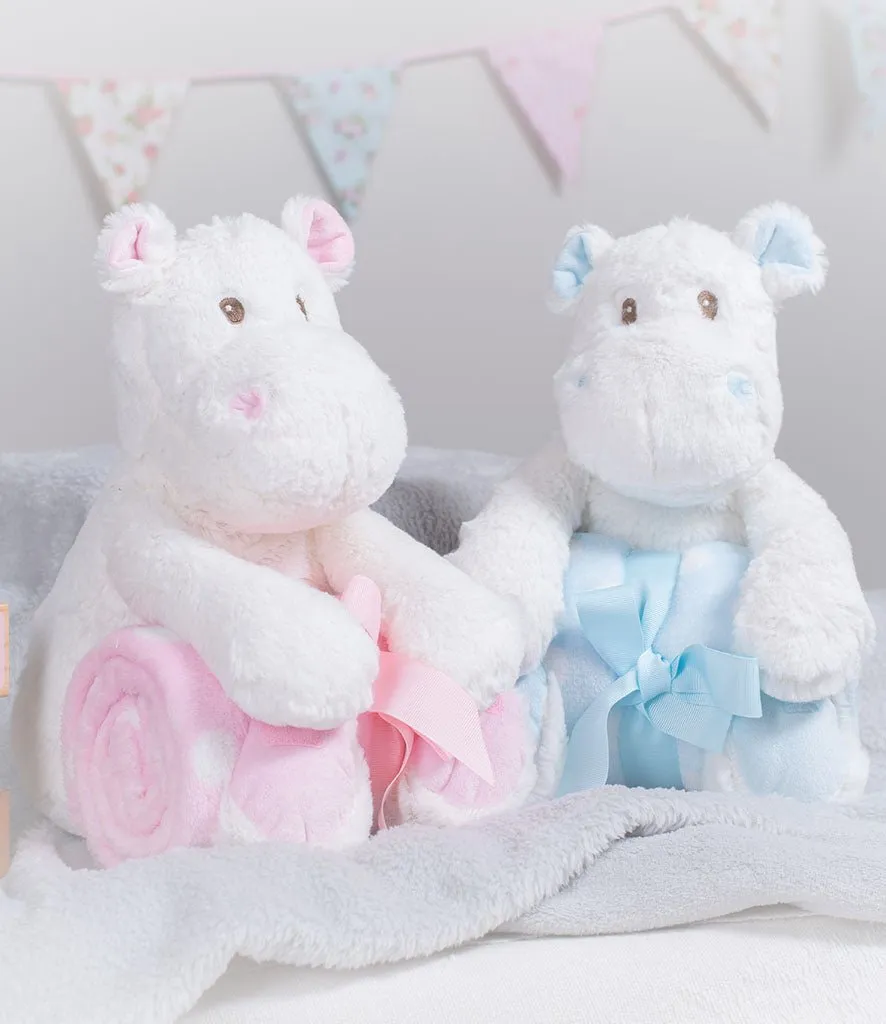 30cm Hippo Teddy with Fleece Blanket - Blue