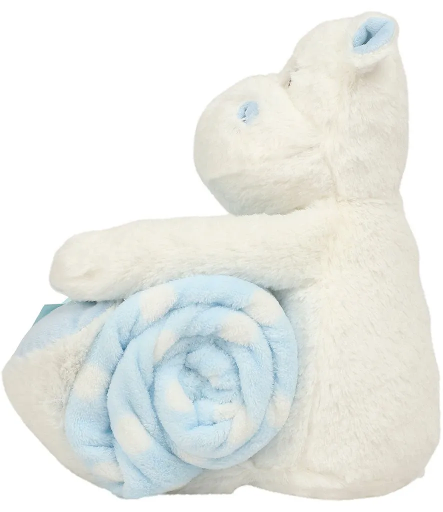 30cm Hippo Teddy with Fleece Blanket - Blue