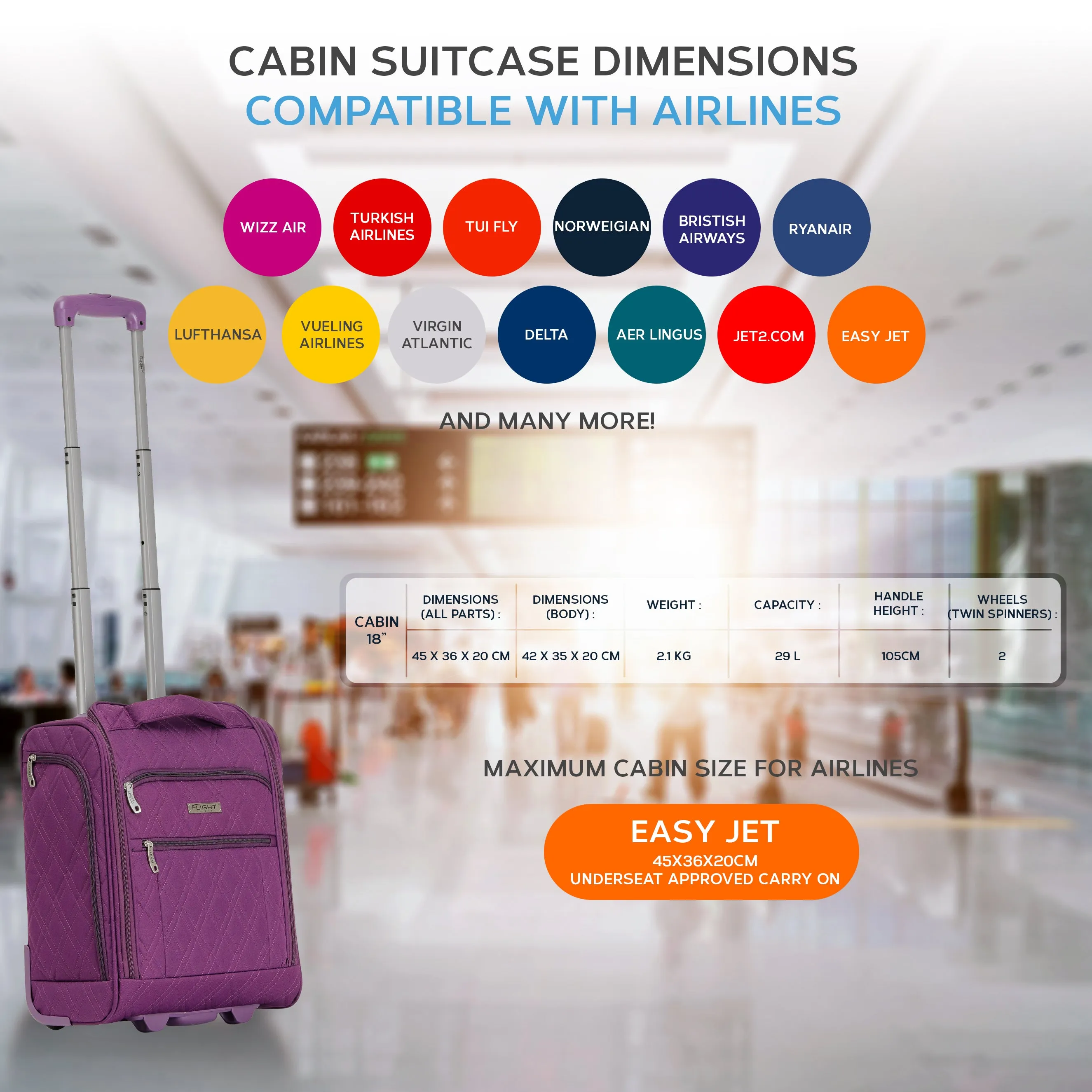45x36x20cm easyJet Underseat Carry On Non Priority Hand Luggage Case - 2 Wheels