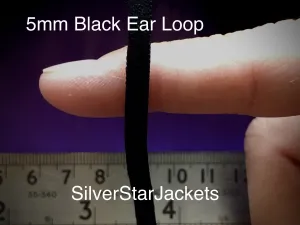 5mm flat, soft, ear loop elastic in BLACK for sewing adjustable masks. Sold in 10 and 20 yard bundles. Ships from Ohio.